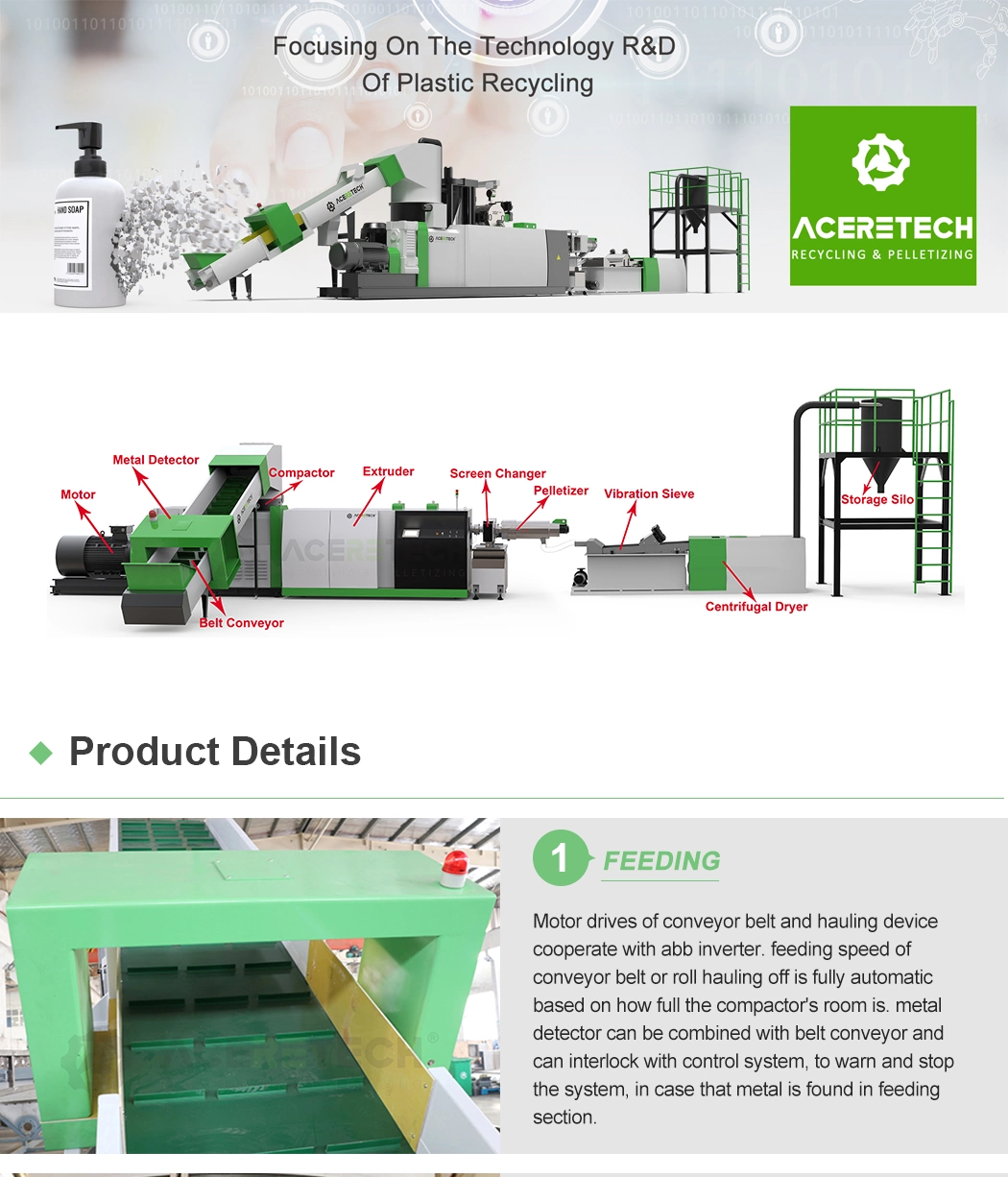 Acs-PRO Plastic Recycling PP/PE Film Pelletizing Extruder Machine with Compaction Crushing Silo