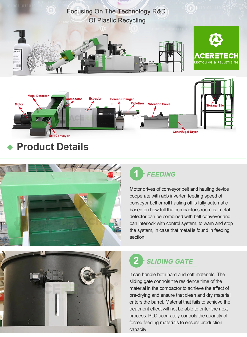 Aceretech Economic Plastic Pelletizer Machine for Plastic Wheel Material Recycling